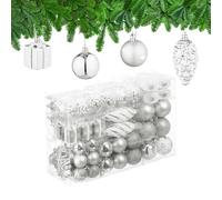 Relaxdays Christmas Baubles Set of 72, Glittering, Matt & Shiny Tree Decorations, Boots, Heart & Cones, Plastic, Silver, 24 x 38 x 12 cm