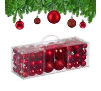 Relaxdays Christmas Baubles, Set of 76, Tree Ornaments, Holiday Decorations, Plastic, Glittery, Matte & Shiny, Red, 3 Sizes