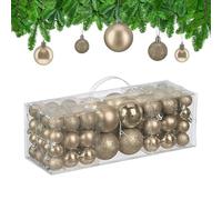 Relaxdays Christmas Baubles, Set of 76, Tree Ornaments, Holiday Decorations, Plastic, Glittery, Matte & Shiny, Champagne, 3 Sizes