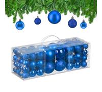 Relaxdays Christmas Baubles, Set of 76, Tree Ornaments, Holiday Decorations, Plastic, Glittery, Matte & Shiny, Blue, 3 Sizes