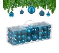Relaxdays Christmas Baubles, Set of 76, Tree Ornaments, Holiday Decorations, Plastic, Glittery, Matte & Shiny, Petrol, 3 Sizes
