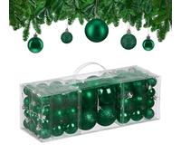 Relaxdays Christmas Baubles, Set of 76, Tree Ornaments, Holiday Decorations, Plastic, Glittery, Matte, Shiny, Dark Green, 3 Sizes