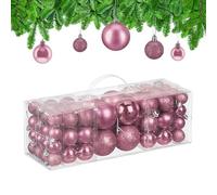 Relaxdays Christmas Baubles, Set of 76, Tree Ornaments, Holiday Decorations, Plastic, Glittery, Matte & Shiny, Pink, 3 Sizes