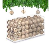 Relaxdays Christmas Baubles, Set of 96, Glittering, Matt and Sparkles, Plastic, Traditional, Decorations, Champagne