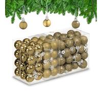 Relaxdays Christmas Baubles Set of 96, Glittering, Matt and Sparkles, Plastic, Traditional Spheres, Decorations, Gold, 4 x 3 x 3 cm