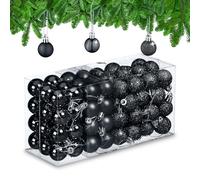 Relaxdays Christmas Baubles Set of 96, Glittering, Matt and Sparkles, Plastic, Traditional Spheres, Decorations, Black, 4 x 3 x 3 cm