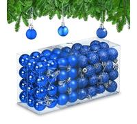 Relaxdays Christmas Baubles Set of 96, Glittering, Matt and Sparkles, Plastic, Traditional Spheres, Decorations, Blue, 4 x 3 x 3 cm