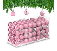 Relaxdays Christmas Baubles Set of 96, Glittering, Matt and Sparkles, Plastic, Traditional Spheres, Decorations, Pink, 4 x 3 x 3 cm