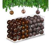 Relaxdays Christmas Baubles, Set of 96, Glittering, Matt and Sparkles, Plastic, Traditional Spheres, Decorations, Brown