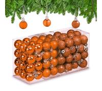 Relaxdays Christmas Baubles, Set of 96, Glittering, Matt and Sparkles, Plastic, Traditional Spheres, Decorations, Orange, 4 x 3 x 3 cm