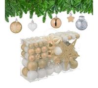 Relaxdays Christmas Ornaments, Set of 101, Glittering, Decorations, Baubles & Stars, Plastic, Traditional, Champagne