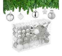 Relaxdays Christmas Baubles Set of 101, Glittering, Tree Decorations, Spheres & Spikes, Plastic, Traditional, Silver