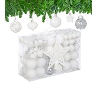 Relaxdays Christmas Ornaments, Set of 101, Glittering, Tree Decorations, Baubles & Stars, Plastic, Traditional, White