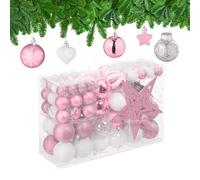 Relaxdays Christmas Ornaments, Set of 101, Glittering, Tree Decorations, Baubles & Stars, Plastic, Traditional, Pink