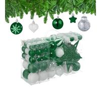 Relaxdays Christmas Ornaments, Set of 101, Glittering, Tree Decorations, Baubles & Stars, Plastic, Traditional, Green, 19 x 20 x 2.5 cm