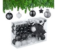 Relaxdays Christmas Ornaments, Set of 101, Glittering, Tree Decorations, Baubles & Stars, Plastic, Traditional, Black