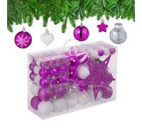 Relaxdays Christmas Ornaments, Set of 101, Glittering, Tree Decorations, Baubles & Stars, Plastic, Traditional, Violet