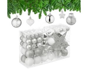 Relaxdays Christmas Ornaments, Set of 101, Glittering, Tree Decorations, Baubles & Stars, Plastic, Traditional, Silver