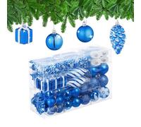 Relaxdays Christmas Baubles Set of 72, Glittering, Matt & Shiny Tree Decorations, Boots, Heart & Cones, Plastic, Blue, 24 x 38 x 12 cm