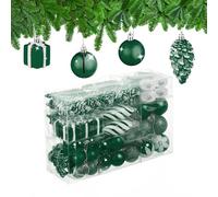 Relaxdays Christmas Ornaments, Set of 72, Glittering, Tree Decorations, Baubles & Cones, Plastic, Hearts & Boots, Green