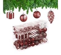Relaxdays Christmas Ornaments, Set of 72, Glittering, Tree Decorations, Baubles & Cones, Plastic, Hearts & Boots, Brown