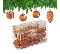 Relaxdays Christmas Ornaments, Set of 72, Glittering, Tree Decorations, Baubles & Cones, Plastic, Hearts & Boots, Orange, 24 x 38 x 12 cm