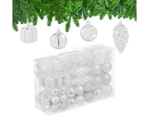 Relaxdays Christmas Ornaments, Set of 72, Glittering, Tree Decorations, Baubles & Cones, Plastic, Hearts & Boots, White
