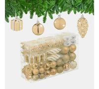 Relaxdays Christmas Ornaments, Set of 72, Glittering, Tree Decorations, Baubles & Cones, Plastic, Hearts, Champagne, 24 x 38 x 12 cm