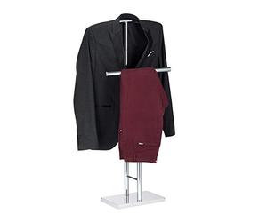 Relaxdays Chrome Men’s Valet Stand, Freestanding Towel Rack, Double Rail, HWD: 106x49x20 cm, Silver