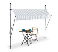 Relaxdays Clamp Awning, 250 cm Wide, Height-Adjustable, No Drilling, UV-Resistant, Sun Protection Balcony, White/Grey, 50% polyester 40% steel 10% aluminium