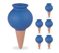 Relaxdays Clay Cone Set of 6, Houseplants & Flowerbeds, Automatic Watering, Ceramic, Vacation & Office, Blue/Terracotta, 12 x 6 cm