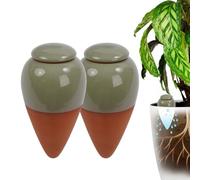 Relaxdays Clay Cones for Watering, Set of 2, 350 ml, terracotta/sage
