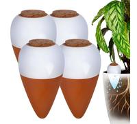 Relaxdays Clay Cones for Watering, Set of 4, 350 ml, terracotta/white