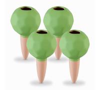 Relaxdays Clay Watering Balls, Set of 4, Ø 6 cm, Water Dispenser for Houseplants & Flowerbed Boxes, Terracotta/Green