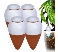 Relaxdays Clay Watering Cones, set of 4, 350 ml, terracotta/white