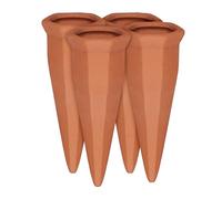 Relaxdays Clay Watering Cones Set of 4, Plant Water Dispenser, Automatic Irrigation, Terracotta