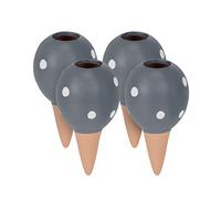 Relaxdays Clay Watering Spikes, Set of 4, Each 100 ml, Spotted Design, for House Plants & Outdoor Pots, Terracotta/Grey, Ceramics