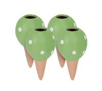 Relaxdays Clay Watering Spikes, Set of 4, Each 100 ml, Spotted Design, for House Plants & Outdoor Pots, Terracotta/Green, Ceramics