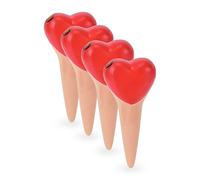 Relaxdays Clay Watering Spikes, Set of 4, Each 70 ml, Heart Design, for House Plants & Outdoor Pots, Terracotta/Red, 100% ceramic