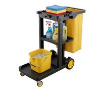 Relaxdays Cleaning Trolley, 3 shelves, black-yellow
