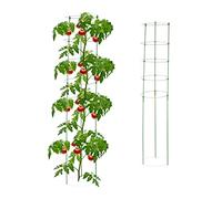 Relaxdays Climbing Aid Set of 2, Metal & Plastic, 150 cm, 3 Adjustable Rings, Trellis Frame Vines Garden Plants, Green, Iron, 150x28x28cm
