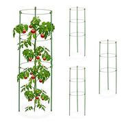 Relaxdays Climbing Aid Set of 4, Metal & Plastic, 60 cm, 3 Adjustable Rings, Trellis Frame Vines Garden Plants, Green, Iron, 60x20x20cm