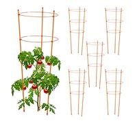 Relaxdays Climbing Aid Set of 6, Metal & Plastic, 76 cm, 3 Adjustable Rings, Trellis Frame Vines Garden Plants, Orange, Iron, 76x28x28cm