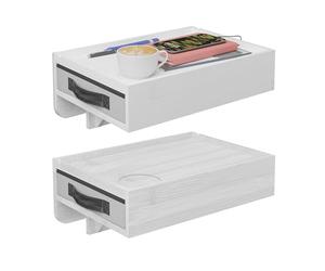 Relaxdays clip-on bedside table, set of 2, bamboo, HxWxD: 14 x 37 x 26.5 cm, drawer, hanging bedside shelf, white