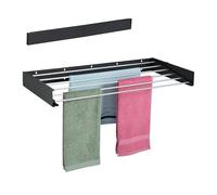 Relaxdays Clothes Airer Mounted, Foldable, HBT 15 x 100 x 50 cm, Indoor & Outdoor Space-Saving Wall Dryer, Black, 80% steel 20% aluminium, L