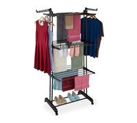 Relaxdays Clothes Airer, Vertical, Laundry Drying Rack, Foldable Wings, HWD: 179x126x63.5 cm, Metal, with Wheels, Black