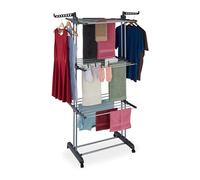 Relaxdays Clothes Airer, Vertical, Laundry Drying Rack, Foldable Wings, HWD: 179x126x63.5 cm, Metal, with Wheels, Grey