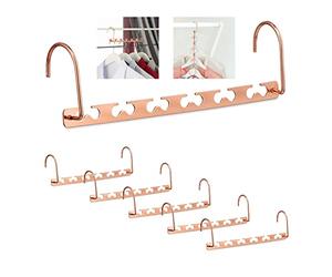 Relaxdays Clothes Hanger, 6x Set, Space-saving, Vertical, 12 Item, Extra, Closet, Storage, Solution, 26cm, Metal, Copper