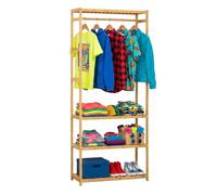 Relaxdays coat stand, bamboo, 4 shelves, clothes rail, HxWxD: 163 x 70 x 29 cm, hallway, natural