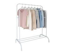 Relaxdays clothes rack, HxWxD: 148 x 110 x 55 cm, with shelf & 2, metal, double rail, white, Plastic, Iron